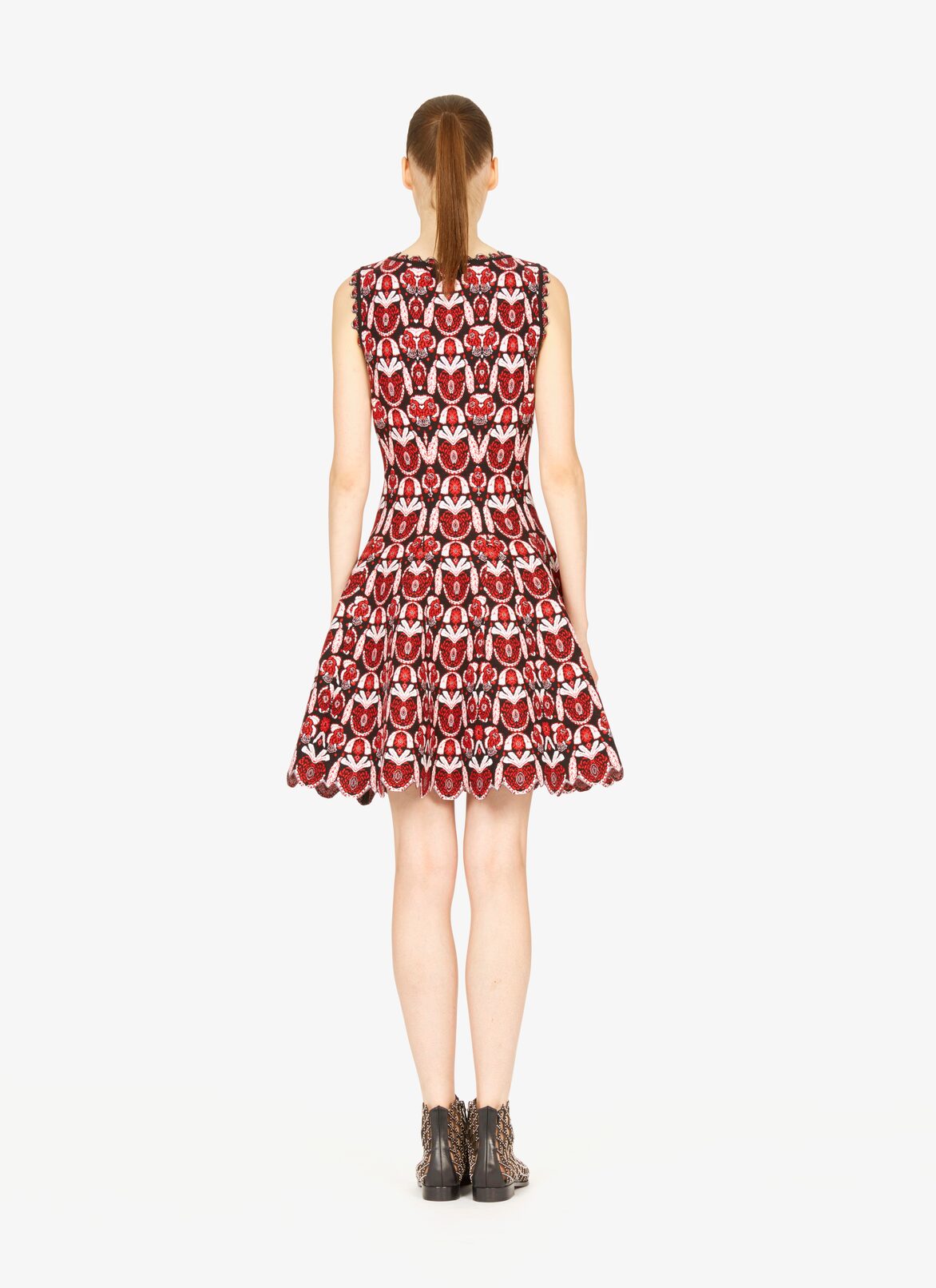 Flared Knitted Dress ALAÏA BLACK/RED FLARED KNITTED DRESS